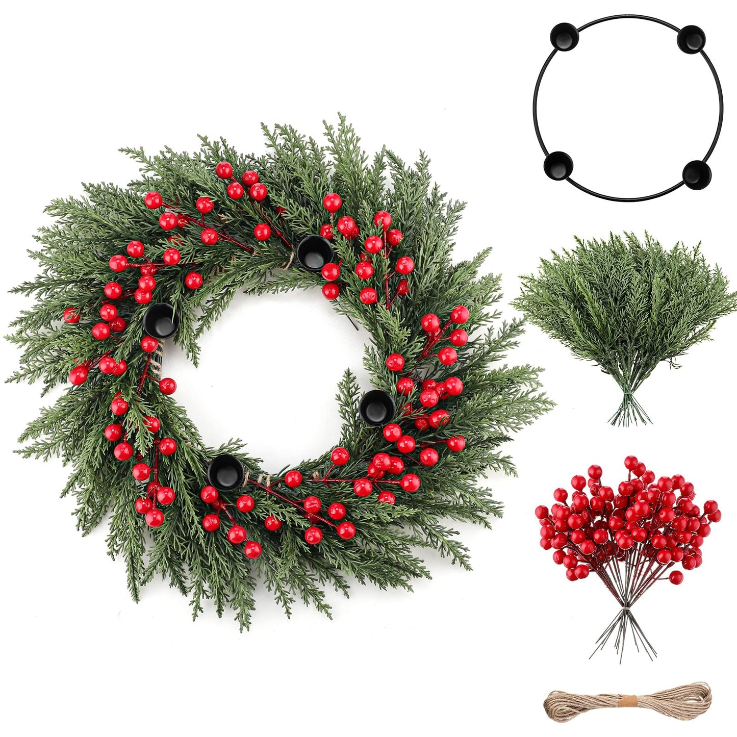 Kritkin Christmas Advent Wreath Ring DIY Candle Holder Traditional Catholic Christmas Decoration Set for Church Table Centerpiece Holiday Decorations Gift (Cypress)