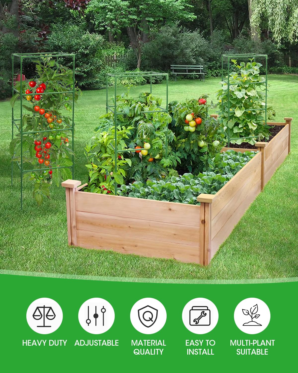 MYMULIKE 3 Pack Tomato Cages for Garden - Heavy Duty Square Tomato Plant Support Stakes, Height-Adjustable Tomato Trellis, Tomato Plant Cage for Raised Beds/Pots (Holds 50 Lbs)