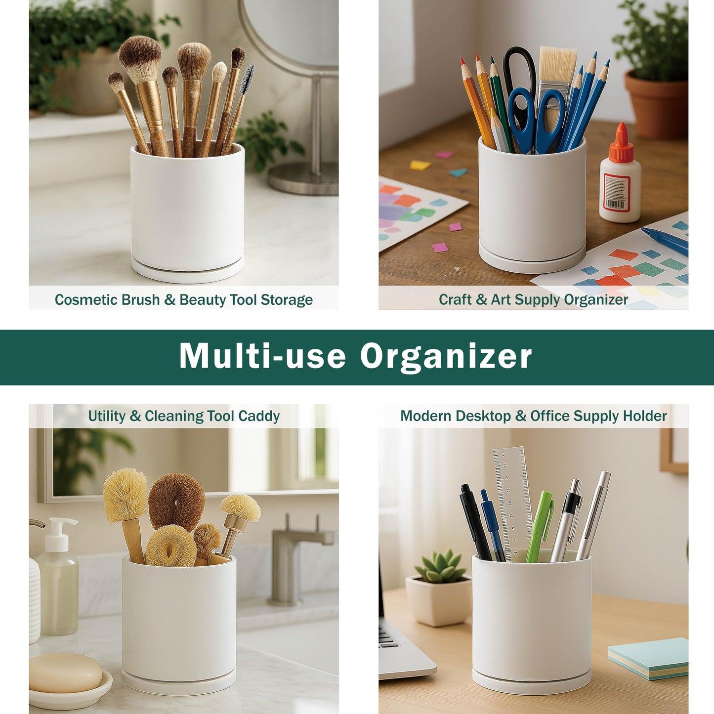 D'vine Dev 360° Rotating Utensil Holder – 5" Kitchen Utensil Crock for Countertop, Modern Cooking Tool Organizer for Kitchen Storage & Décor, Oatmeal, 72-X-D-1