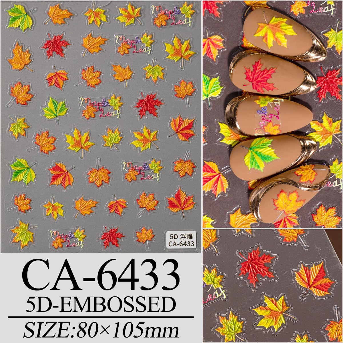 Fall Nail Stickers 5D Embossed 3D Self-Adhesive Maple Leaves Nail Art Stickers Mushroom Nail Designs Cute Squirrel Nails Decal Pine Cone Pumpkin Nails Supplies for Women DIY Acrylic Nails 4 Sheets