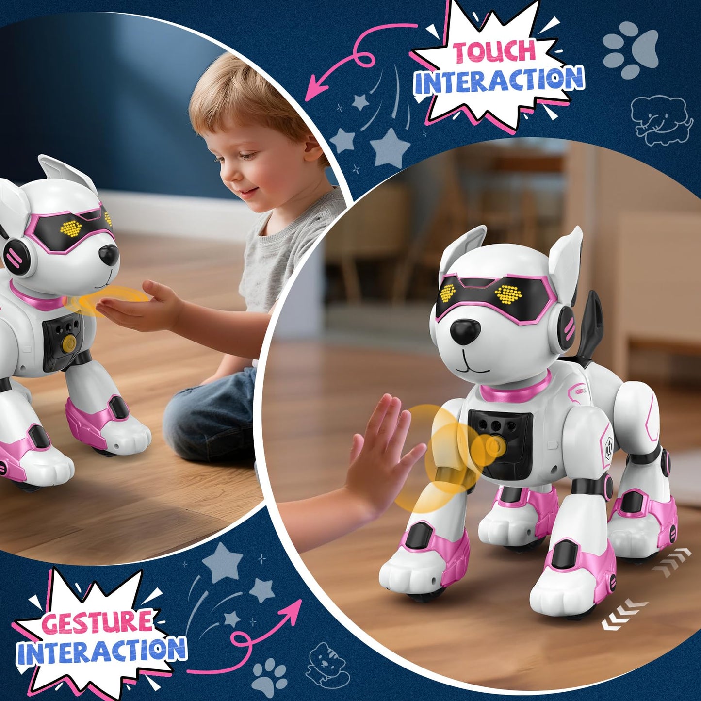 Robot Dog for Kids, Remote Control Dog with Voice Touch Interaction and lmitation Show, Programmable Gesture Sensing Dog Robot, Singing, Dancing, Talking, Smart Stunt Robot Dog Toy Gift for Boys Girls