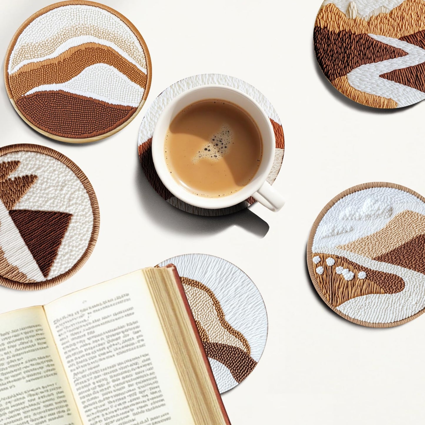 57lilina 6pcs Landscape Punch Needle Coaster Kit for Kids Beginners Adults, Complete Punch Needle Stitching Embroidery Art Coasters Kit for Kids Adult Beginner Punch Needling Coaster