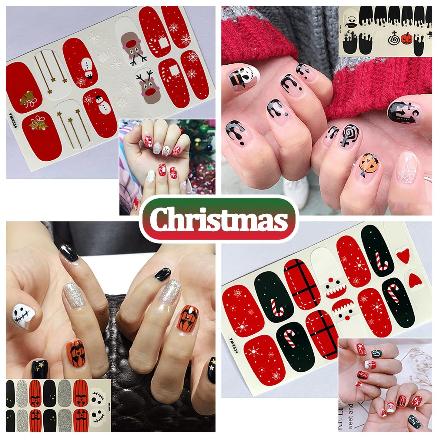 SILPECWEE 20 Sheets Nail Polish Stickers Halloween Christmas Nail Wraps Holiday Self Adhesive Nail Polish Strips for Women Press on Fingernails Manicure Stickers with 1pc Nail File