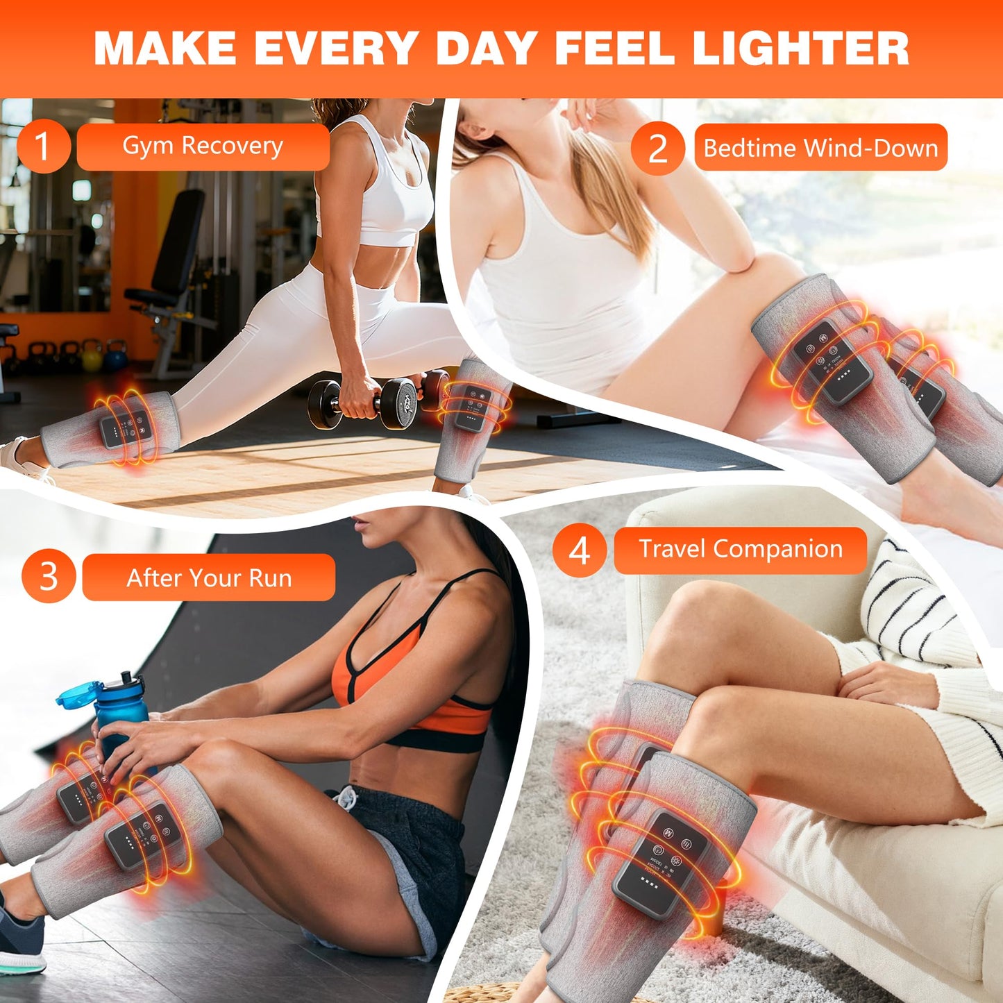 FLORAVIC Mother Gifts for Daily Pain & Comfort Use, Cordless Leg Massager with Heat, Calf Massager with Adjustable Wraps, Relaxing Gifts for Women, Him, Her, Dad, Runner & Seniors