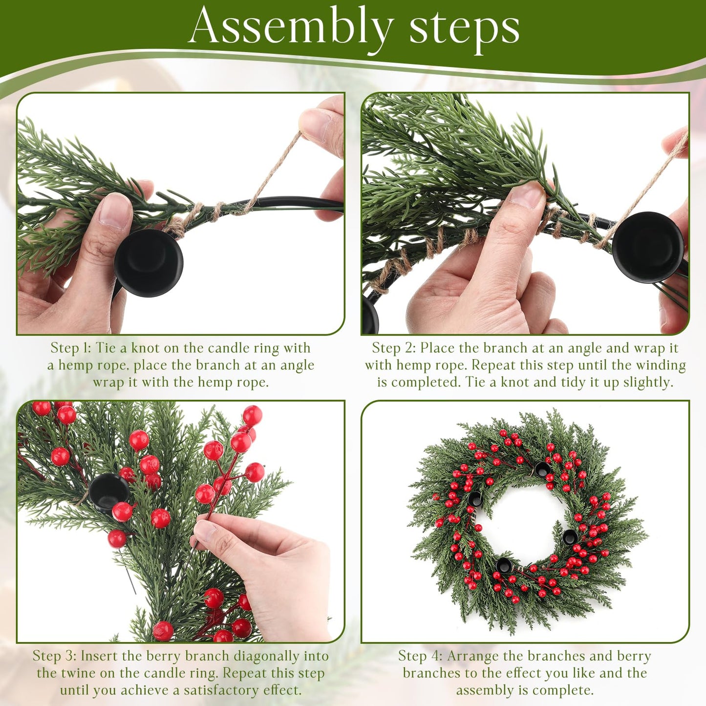 Kritkin Christmas Advent Wreath Ring DIY Candle Holder Traditional Catholic Christmas Decoration Set for Church Table Centerpiece Holiday Decorations Gift (Cypress)