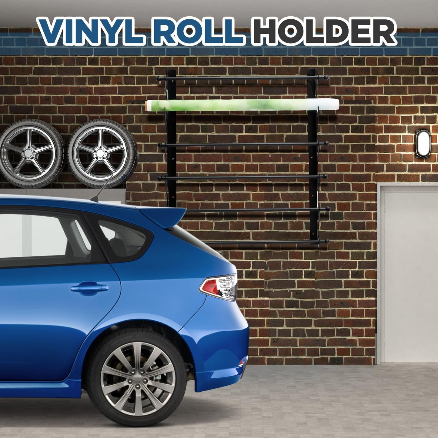 Kritkin 6 Roll Vinyl Roll Holder Adjustable Metal Vinyl Rack Wall Mount for Car Wrap Material Transfer Paper Tape Wallpaper Window Film Garage Workshop, Bracket Only