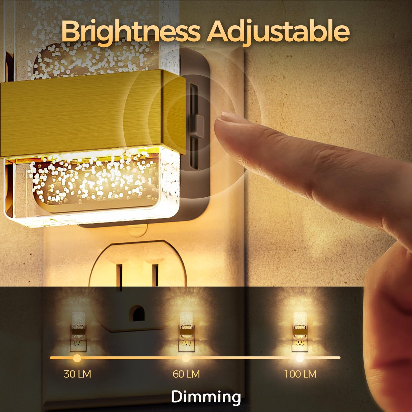 DORESshop LED Night Lights Plug Into Wall, 0-100LM Dimmable Nightlight, Bubble Decorative Night Light with Dusk-to-Dawn Sensor, Wall Sconce-Style Design Nightlights for Bathroom, Hallway,Stairway,Gift