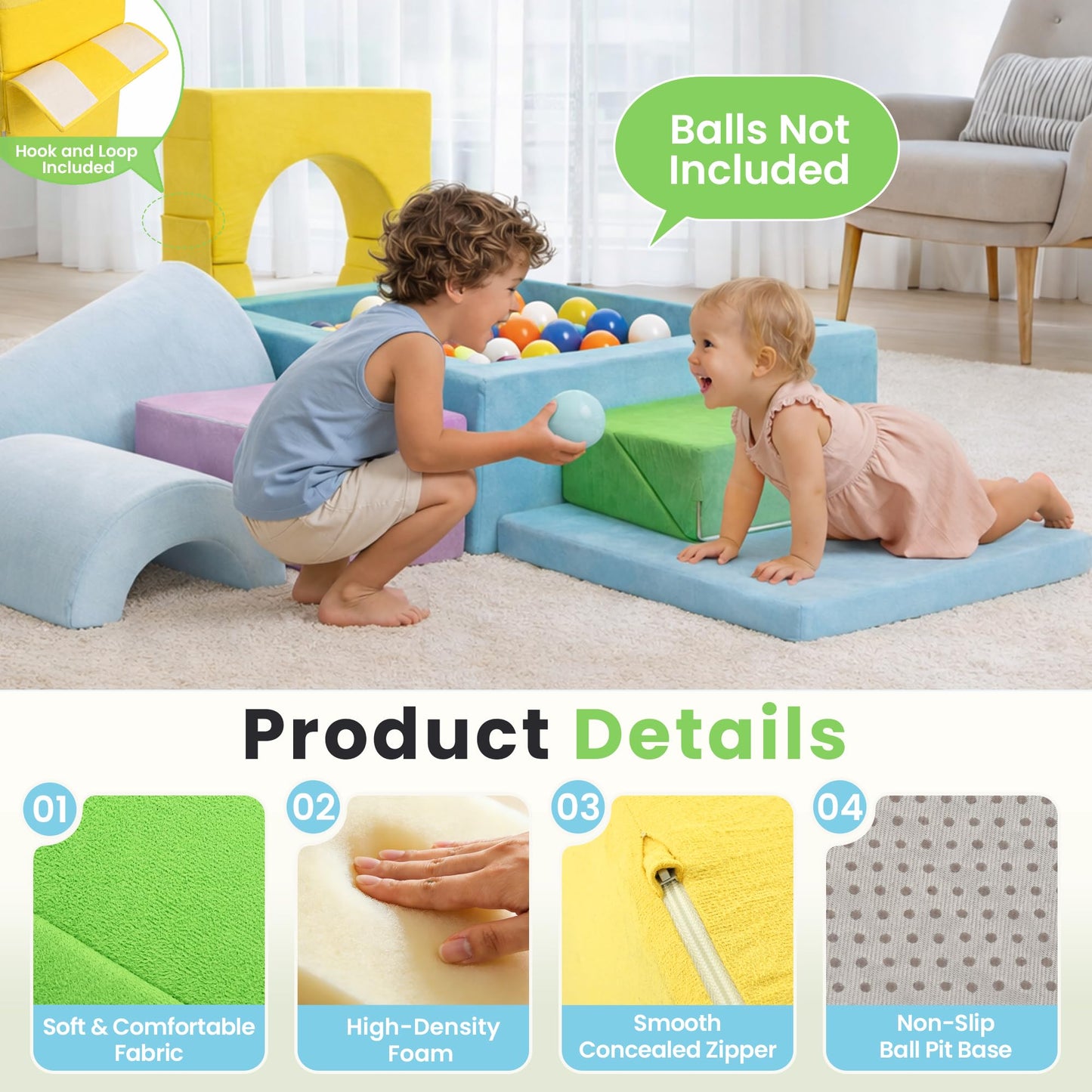 cossy Foam Climbing Blocks for Toddlers, 30 x 28in Square Ball Pit for Babies, 7pcs Toddler Climbing Toys Indoor, Soft Play Set, Baby Climbing Blocks, Ideal for Crawling & Climbing(Balls Not Included)