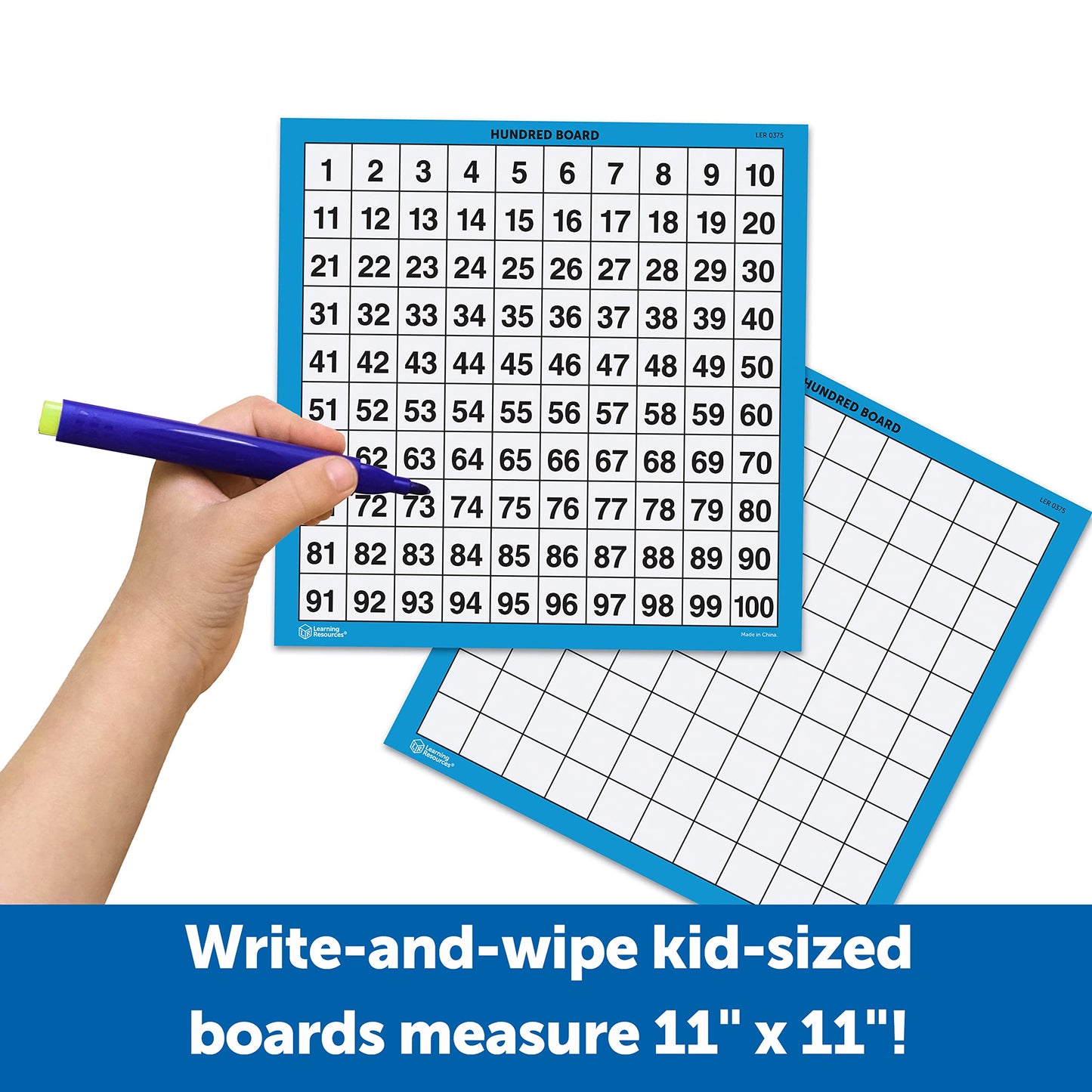 Learning Resources Laminated Hundred Boards - 10 Pieces Dry-Erase Counting Aid, Teaching Supplies, Math Boards for Kids