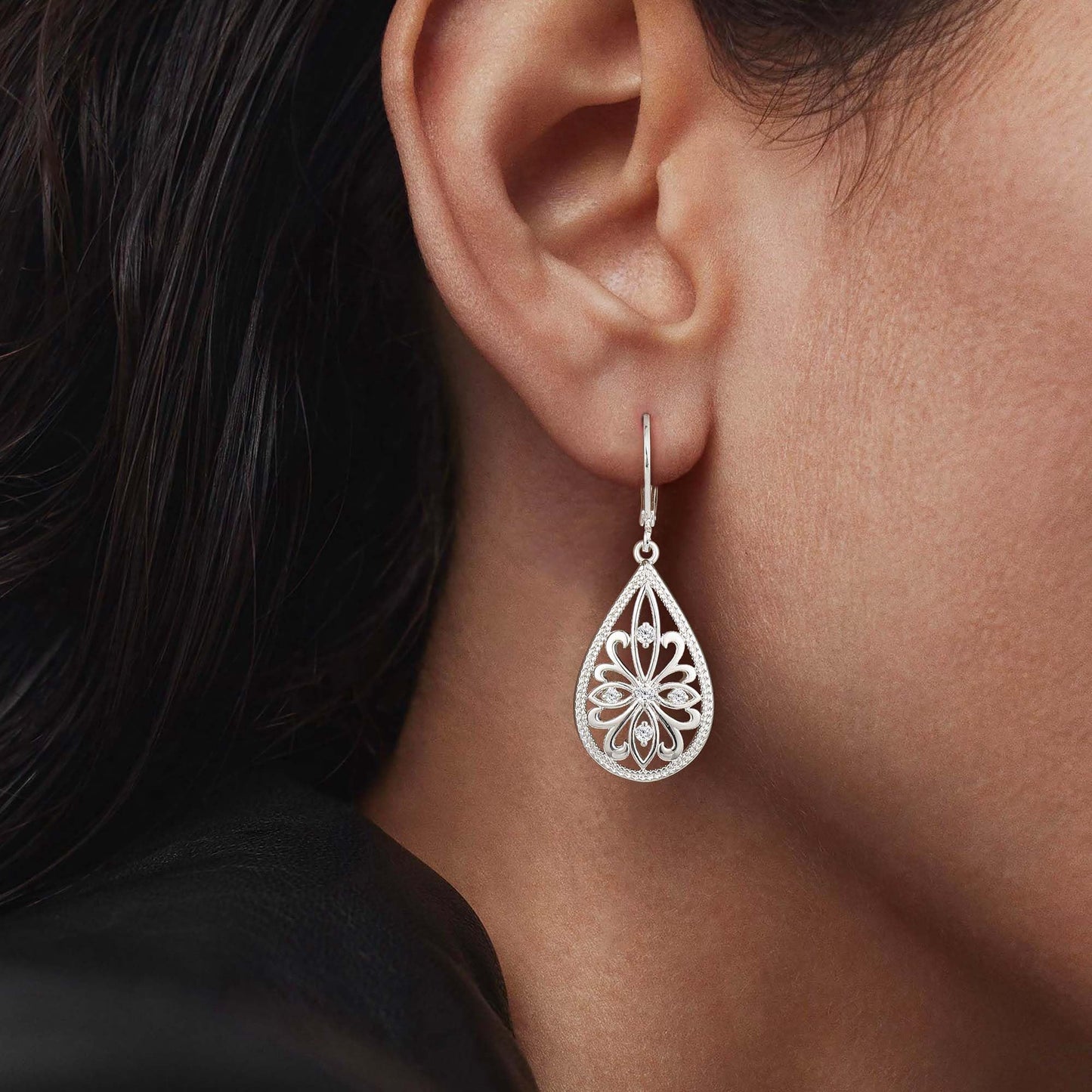 Sterling Silver Dangle Earrings for Women Filigree Teardrop Earrings Hypoallergenic925 Sterling Silver Drop Earring (Filigree-A-S)