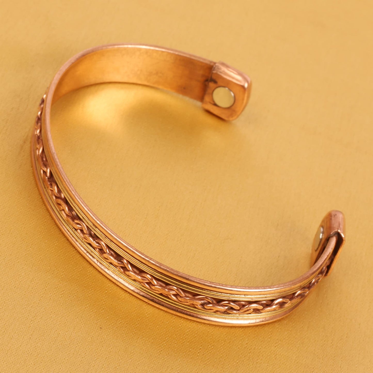 Touchstone Copper Magnetic Hand Forged With Solid And High Gauge Tibetan Style Chains Pattern Minimalistic Elegance Pure Copper Bracelet In Two Tones.