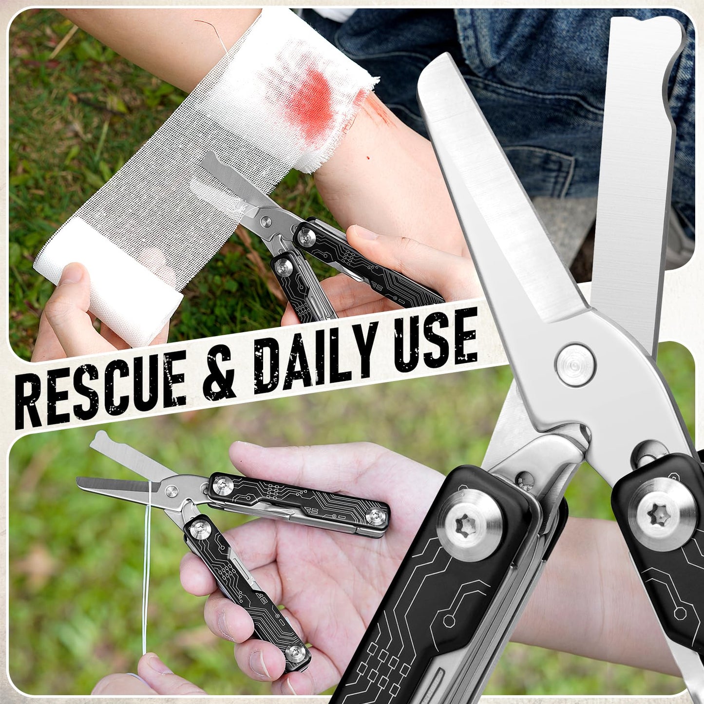 BIBURY Mini Keychain Multitool Scissors B12062B, 9 in 1 Multitool EDC Scissors with Screwdriver, Bottle Opener, Pocket Knife, Spring -Mini Multi Tool for Outdoor, Daily Use, Gifts for Men and Women