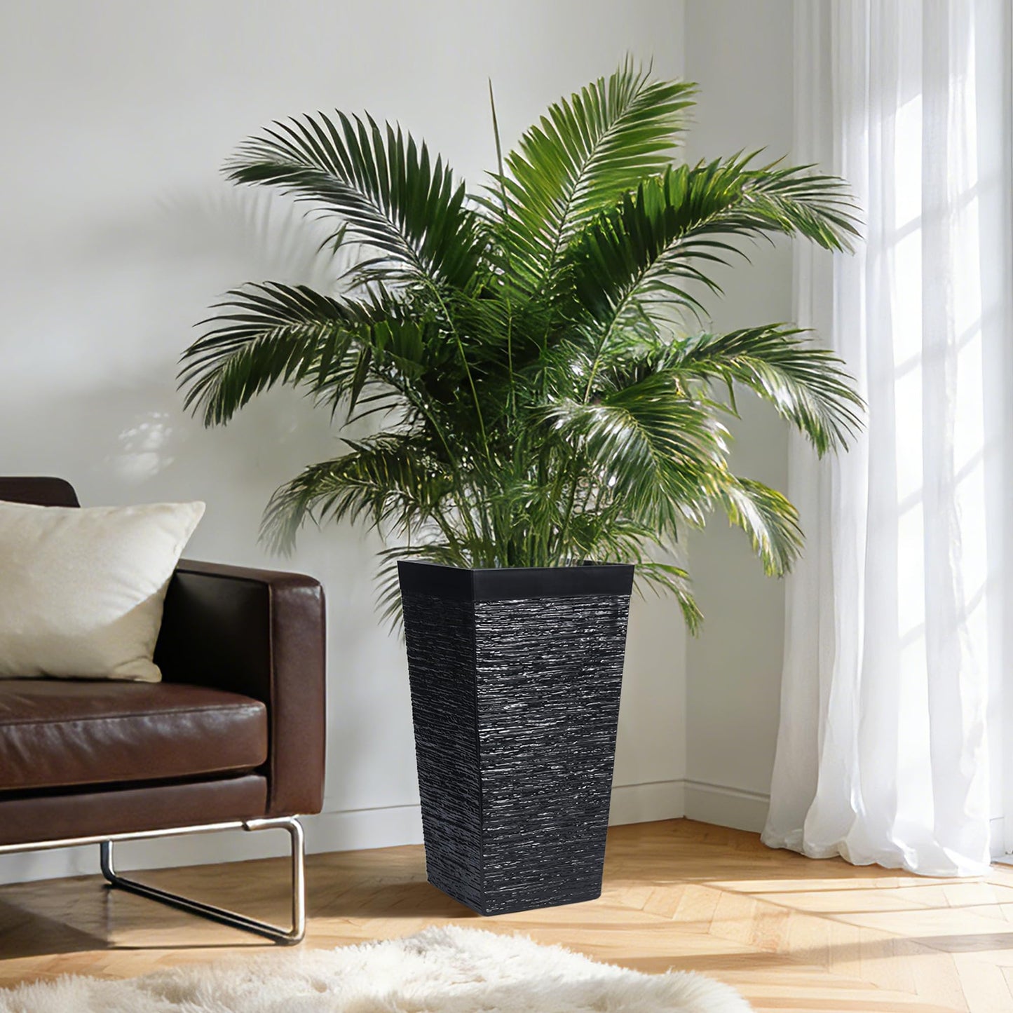 Garvee 22.5" Tall Planters, 3 pcs Outdoor＆Indoor Black Planter Pots, High Front Porch Planter Pots with Drainage Holes, Black