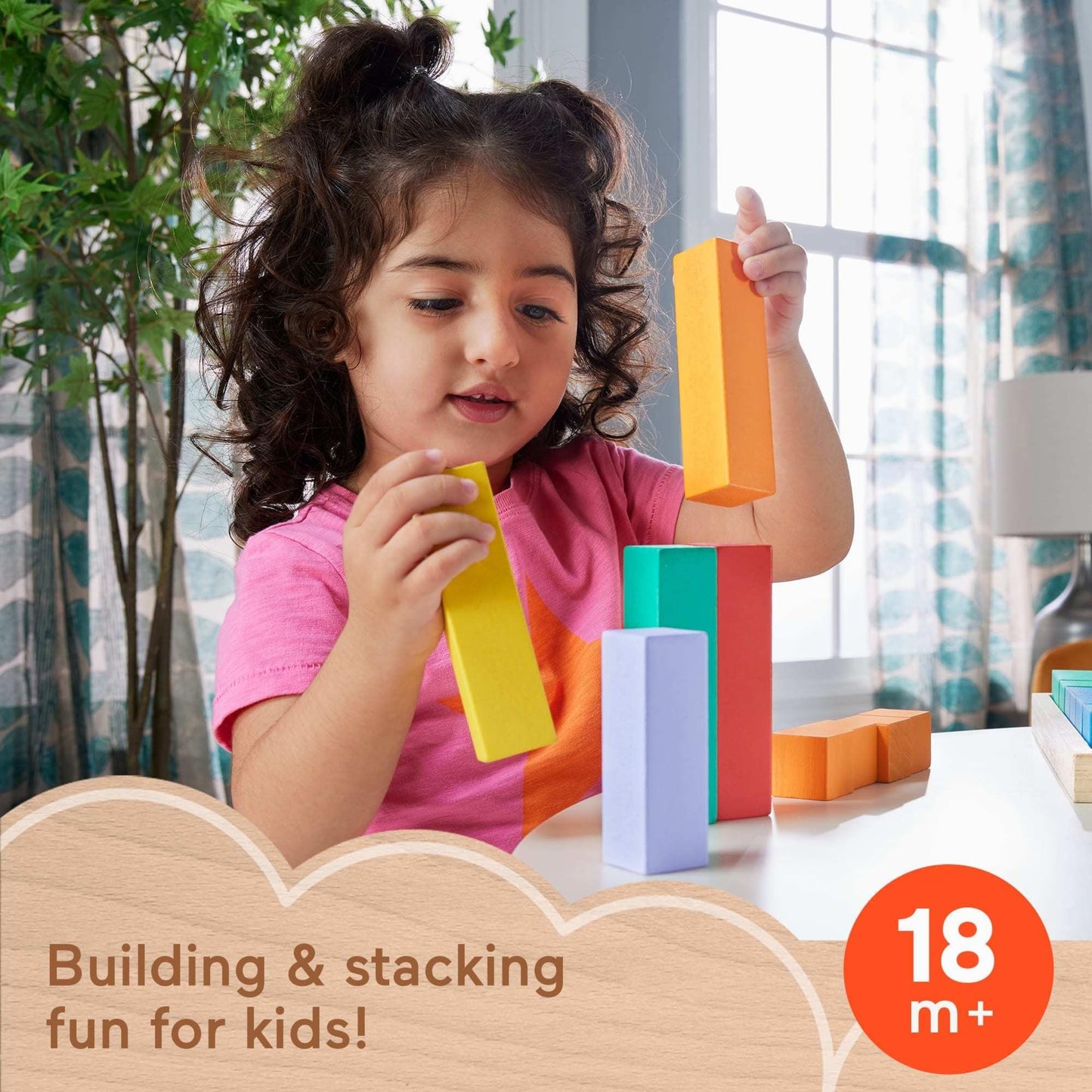 Fisher-Price Toddler Toy Wooden Stacking Blocks, 65 Wood Pieces for Preschool Kids Ages 18+ Months