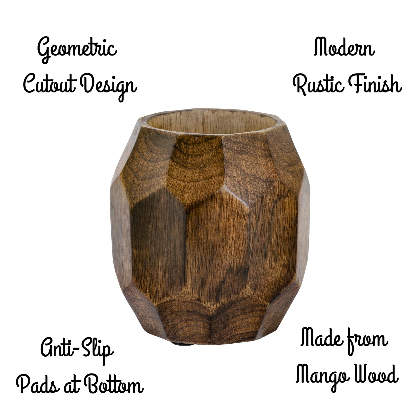 Mie Creations Geometric Wooden Pencil Holder for Desk Table | Wood Pen Cup Stand for Office, Cute Desktop Organizer for Makeup Brushes, Stationery Decor | Rustic Christmas Holiday Gifts- Brown 4''