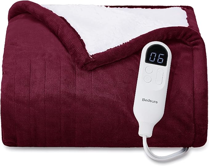 Bedsure Heated Blanket Electric Throw - Soft Flannel Electric Blanket, Heated Throw with 4 Time Settings & 6 Heat Settings, Warm Gift for Grandma (50x60 inches, Burgundy)