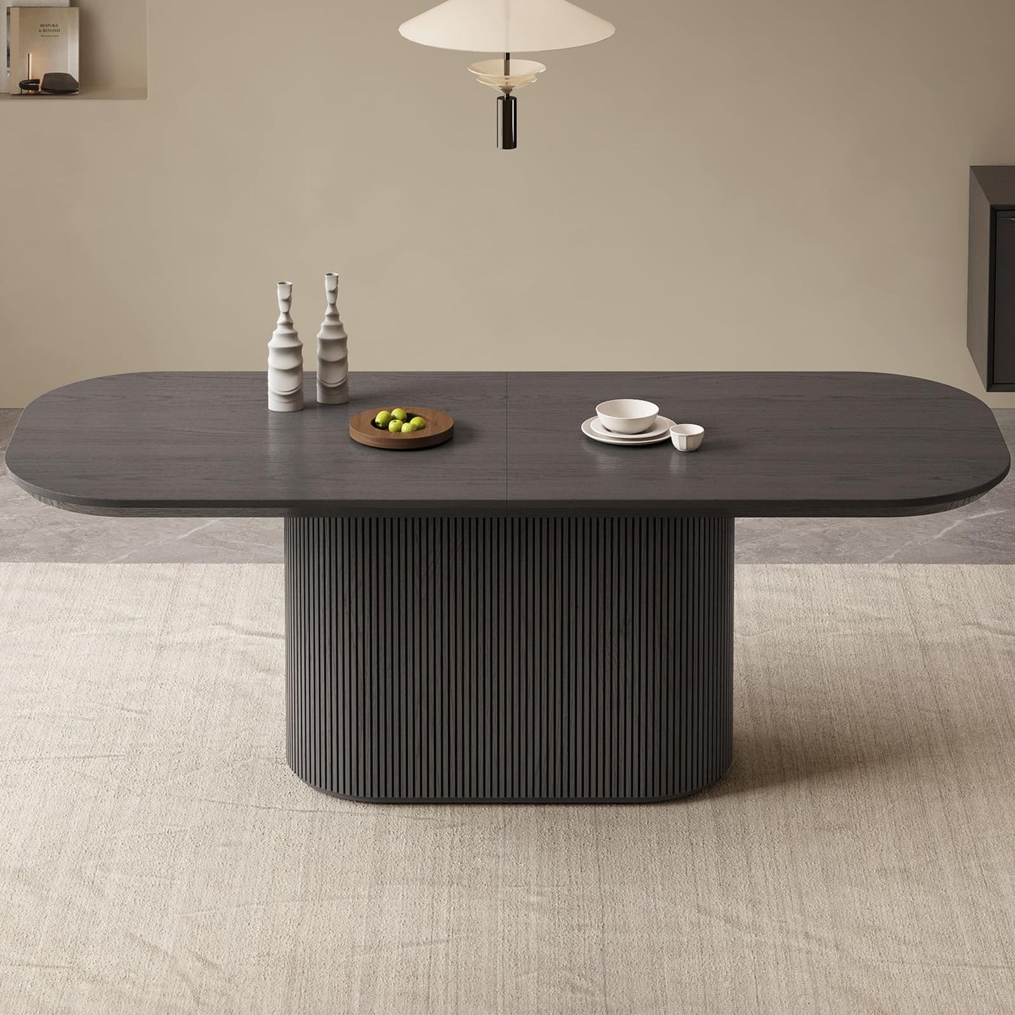 TreLined 86.61" Oval Dining Table for 8, 8 Seat Dining Room Table for Kitchen, Living Room, Large Kitchen Tables with Oval Pedestal, Modern Dinner Tables, Black
