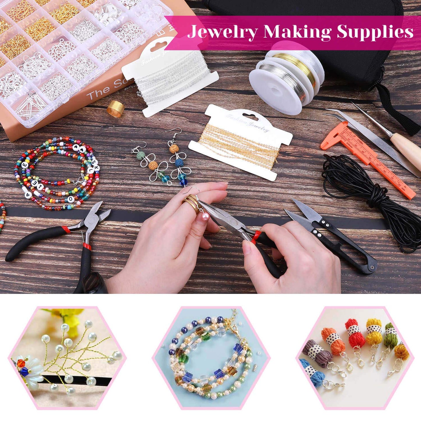 shynek 1857 Pcs Jewelry Making Supplies Kit for Adults, Jewelry Making Tools with Earring Hooks, Findings, Wires, Chains and Helping Hands for Crafts Making and Repair