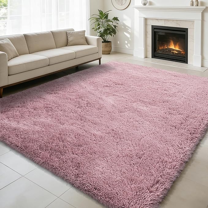 Shag Area Rug for Bedroom 4x6,Blush Fluffy Area Rugs for Living Room,Soft Fuzzy Rug Non-Shedding Indoor Plush Carpet for Kids Bedroom Nursery Dorm Home Decor