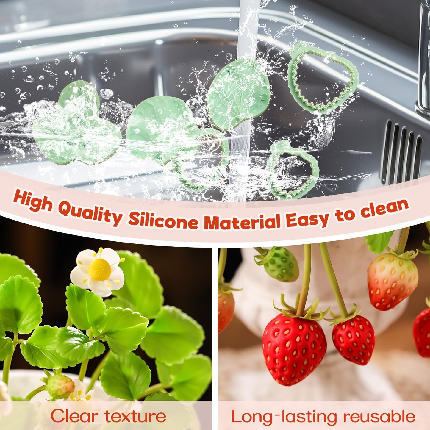 Professional Flower Fondant Mold Set, Reusable Silicone Cake Decorating Tools for Baking & Sugar Craft (Strawberry Fondant)