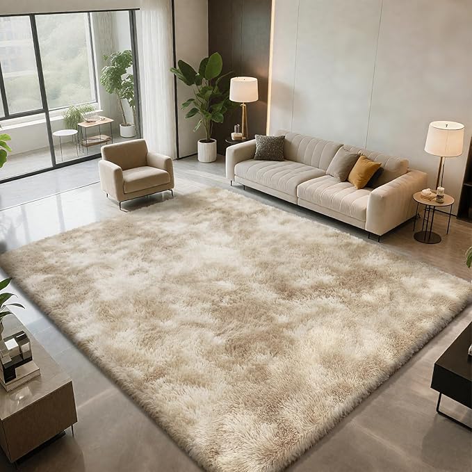 Shag Area Rugs for Bedroom Living Room,8X10 Ultra Soft Fluffy Area Rugs for Dorm, Indoor Carpet Nursery Rugs for Kids Girls Room Home Decor,Camel