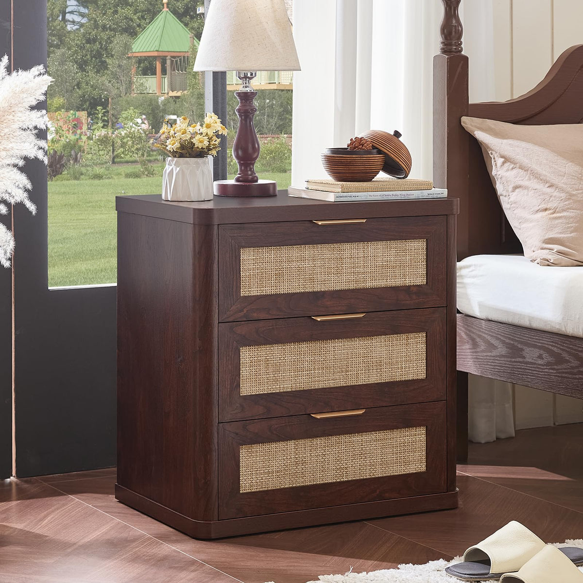 Rattan 23" Nightstands with Drawers for Bedroom
