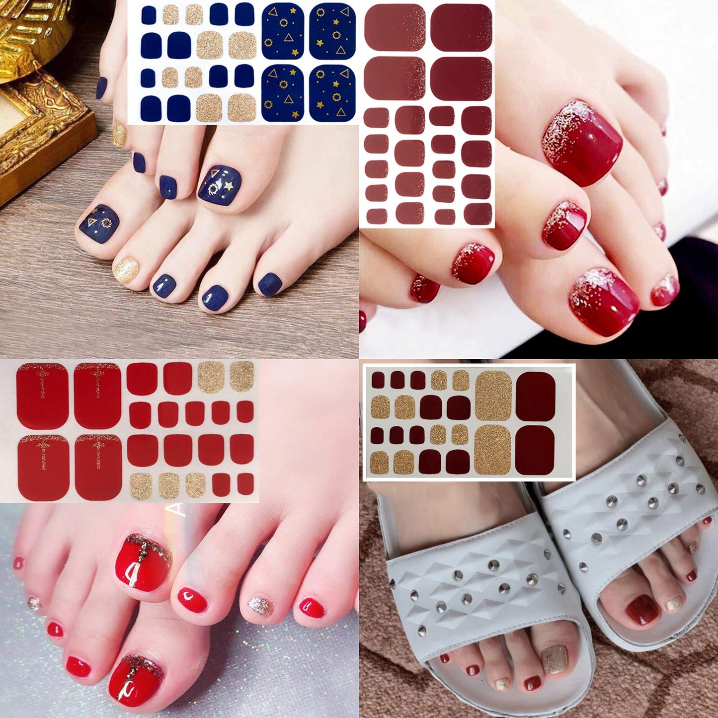 SILPECWEE 20 Sheets Toe Nail Polish Stickers Full Nail Wraps, Glitter Toenail Polish Strips for Women Self-Adhesive Toes Stickers Polish Gel Nail Strips with File