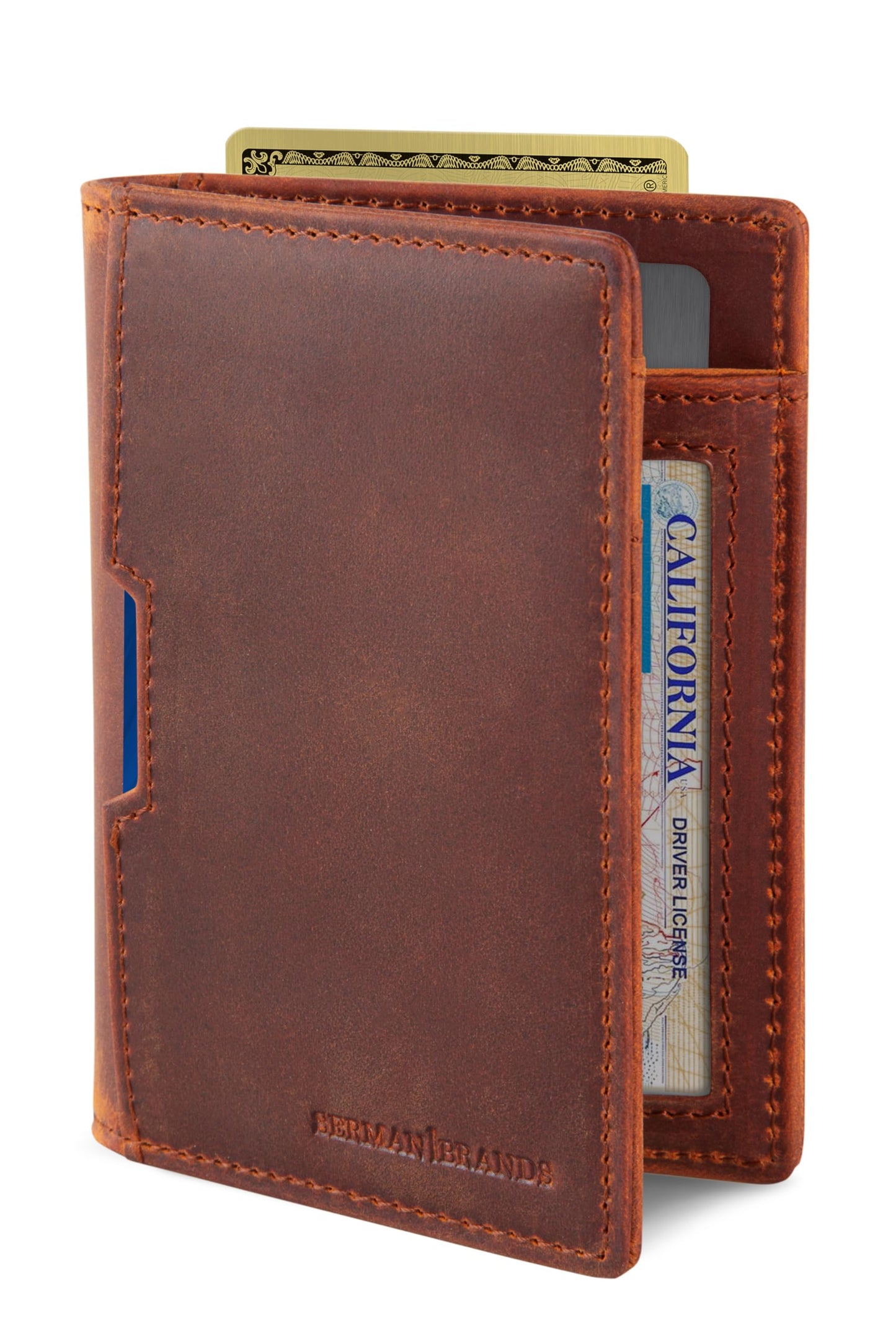 SERMAN BRANDS - Wallets for Men Slim Mens leather RFID Blocking Minimalist Card Front Pocket Bifold Travel Thin (Canyon Red 5.0)