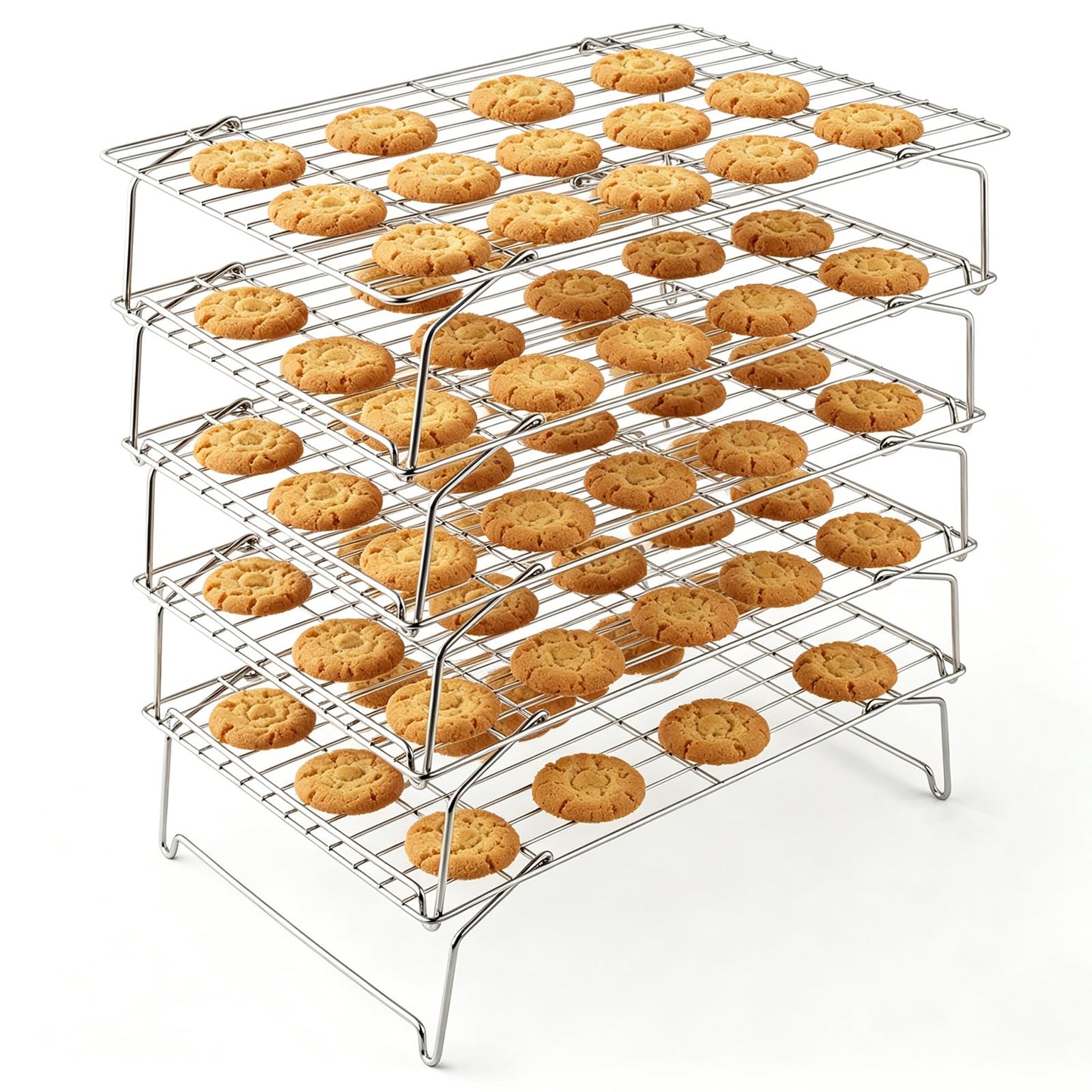 LIANYU Cooling Rack 15"x10", 5-Tier Stackable & Collapsible Stainless Steel Baking Wire Racks for Cooking, Baking, Roasting, Drying, Oven & Dishwasher Safe, Silver