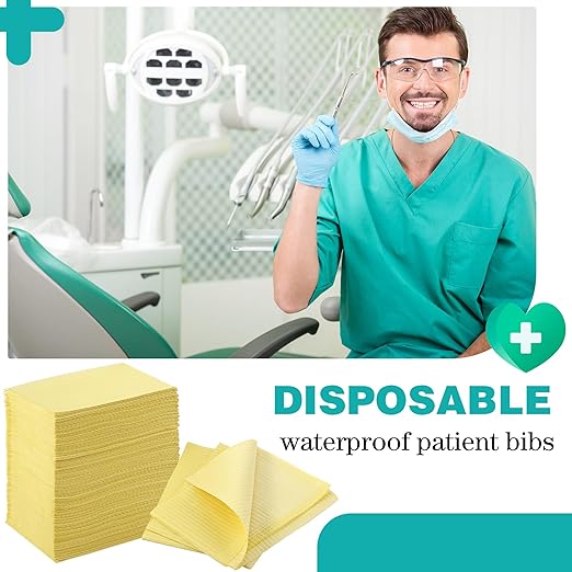 Newwiee 750 Pcs Disposable Dental Bibs Bulk Waterproof Tattoo Sheet Patients for Lash Nail Art Tray Cover 13" x 18"(Yellow)