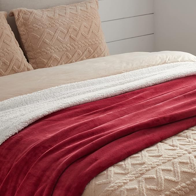 Bedsure Sherpa Fleece Throw Blanket for Couch - Thick and Warm, Soft Fuzzy Plush Throw Blanket for Winter, Red, 50x60 Inches