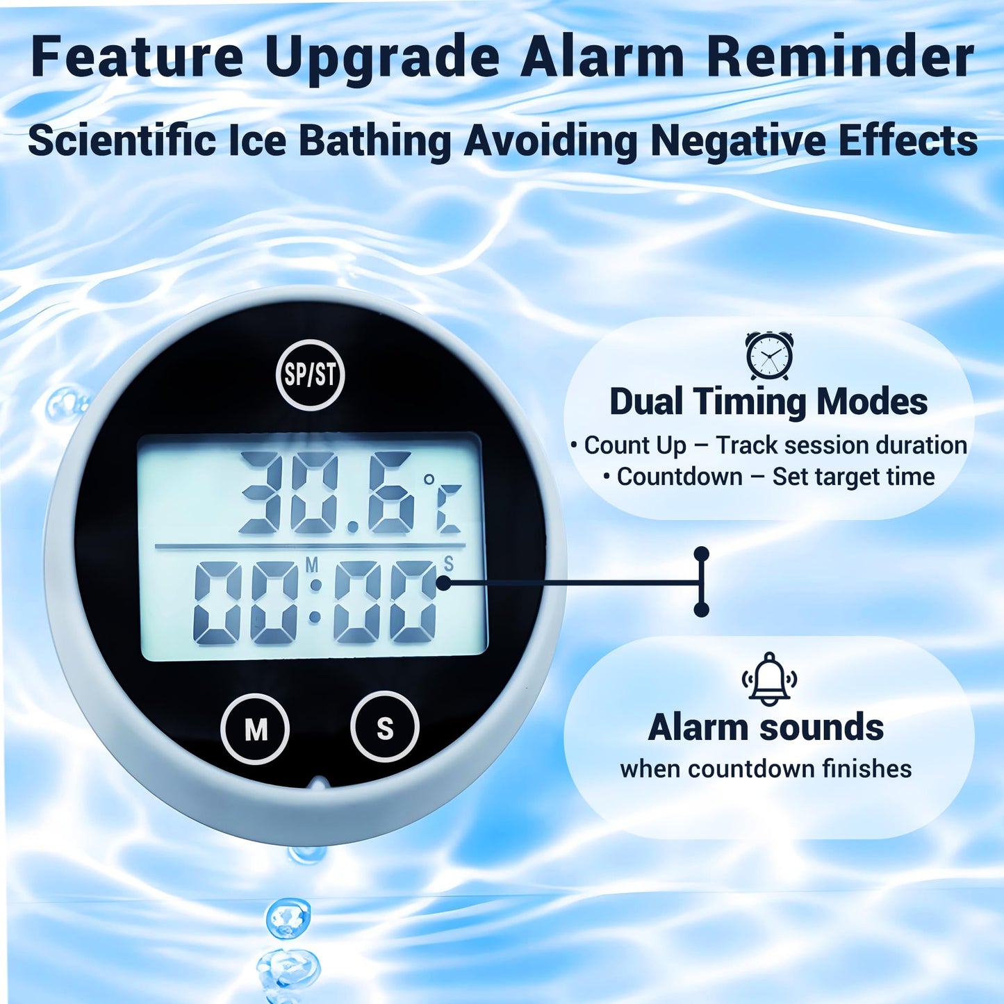 Ice Bath Thermometer, Cold Plunge Floating Thermometer with Timer, Waterproof Floating HD Display Timer, for Ice Baths, Hot Baths