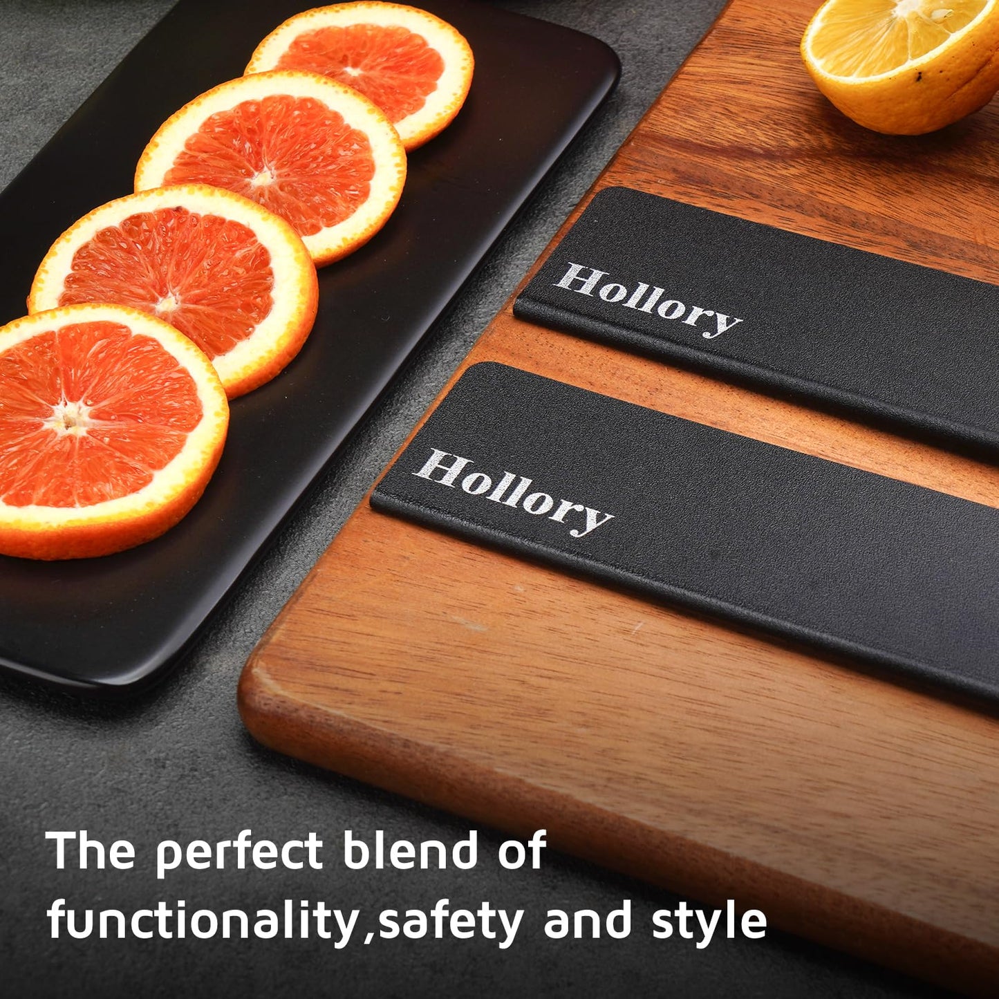 Hollory Kitchen Knife Guards Set, Universal Blade Covers, Abs Plastic BPA-Free Blade Protector with Velvet Lining, Professional Kitchen Knife Storage Solution for Home Cooks, Black (2 Pcs)