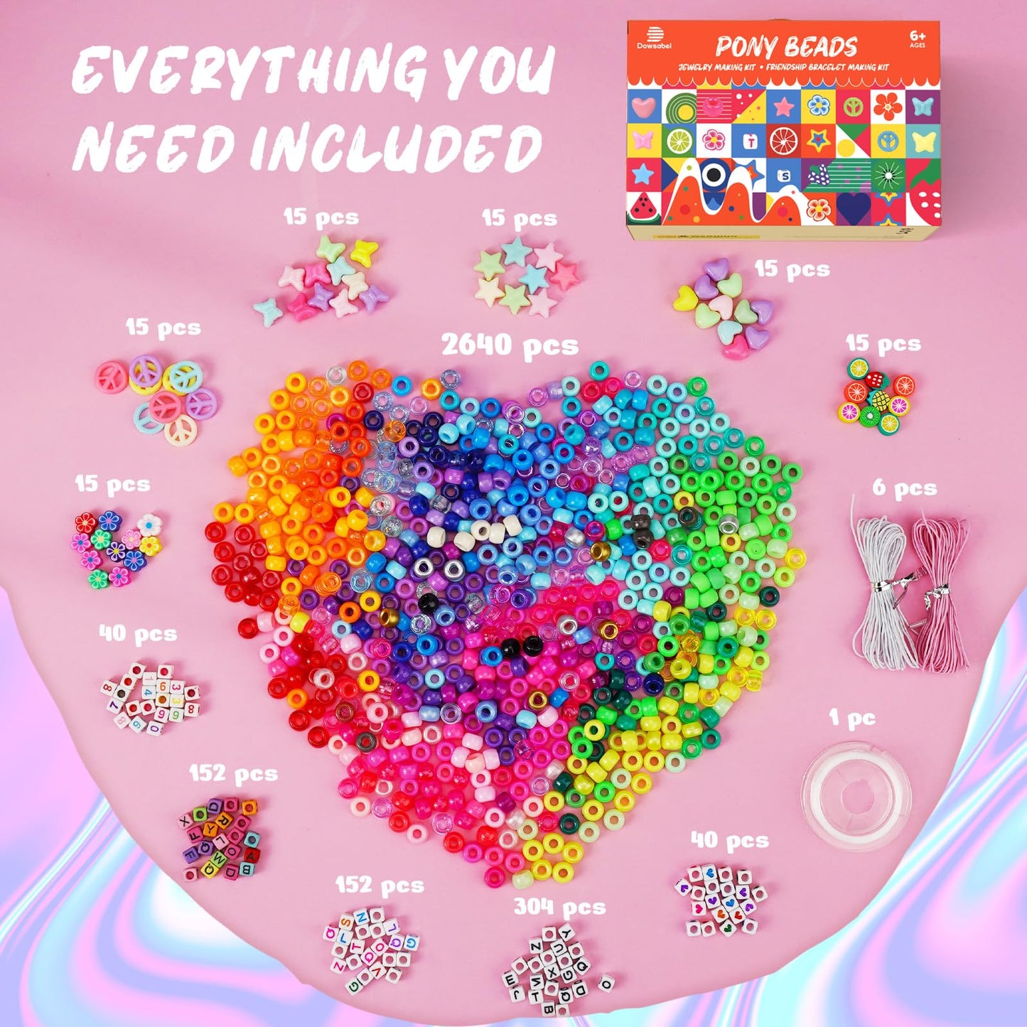Dowsabel 6 Boxes 120 Colors Pony Beads Bracelet Making Kit, Beads for Jeweley Making with Letter Beads Kandi Beads, DIY Arts and Crafts Birthday Gifts