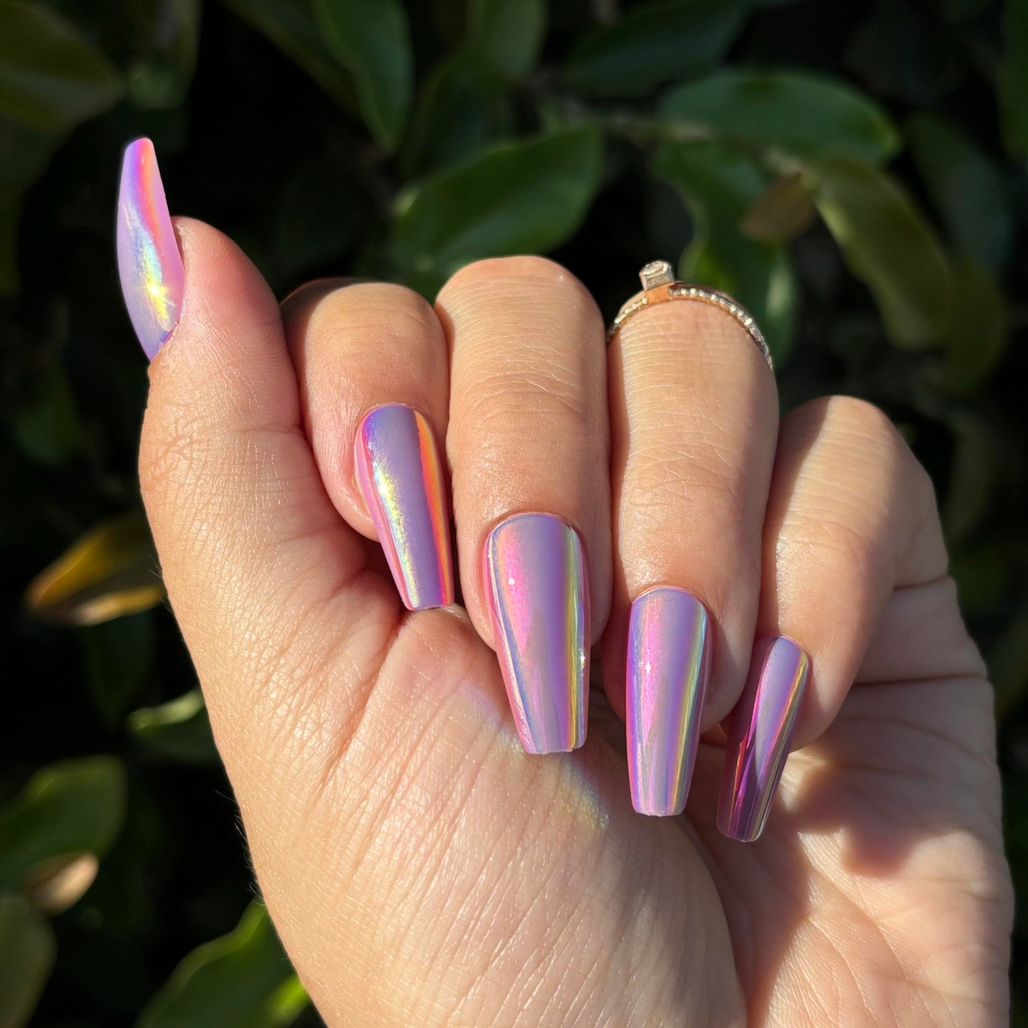 HOT COMMODITY Press-On Nails by Lavaa Beauty | Long Coffin | Purple Chrome Coffin Nails