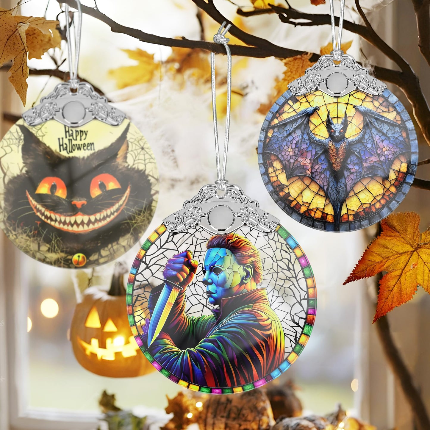 Halloween Horror Movie-Themed Stained Glass Orament - Christmas Ornament - Christmas Decorations for Tree - Holiday Present ldeas - Gift Exchange