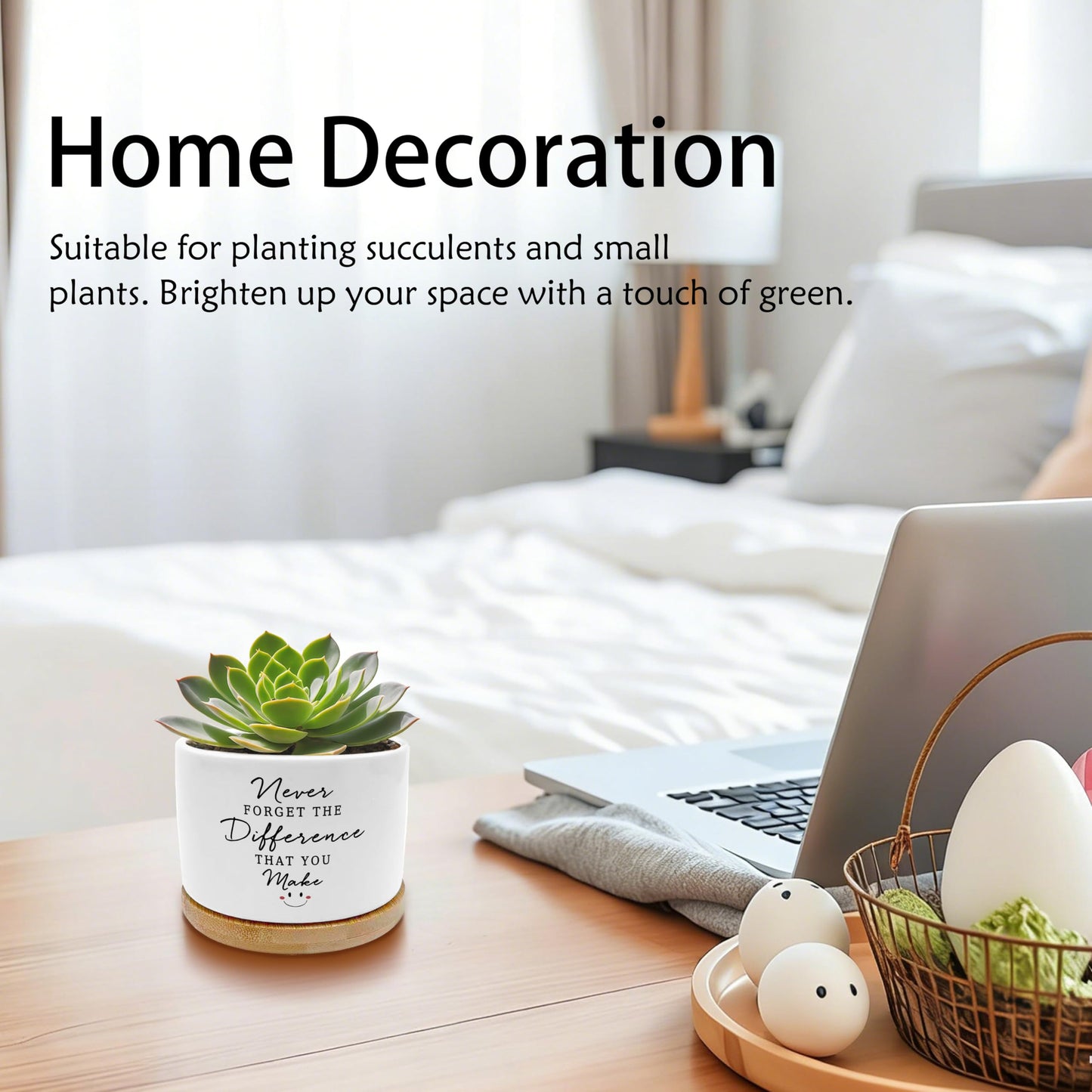 EVIHCG Thank You Gifts for Coworker Teacher Nurse Mentor Planter Pots, Never Forget the Difference You Make Ceramic Succulent Plant Flower Planters for Home Office Desk Table Shelf(No Plants)