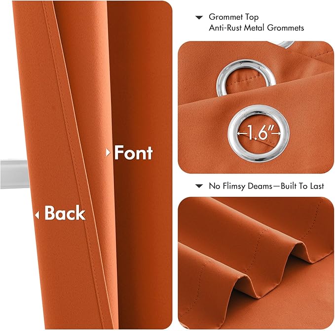 MIULEE Short Fall Curtains for Windows - Orange Blackout Half Window Curtains Thermal Insulated Privacy Drapes for Kitchen Bedroom Bathroom Grommet Top Small Basement Tiers W40 x L36 Inch 2 Panels