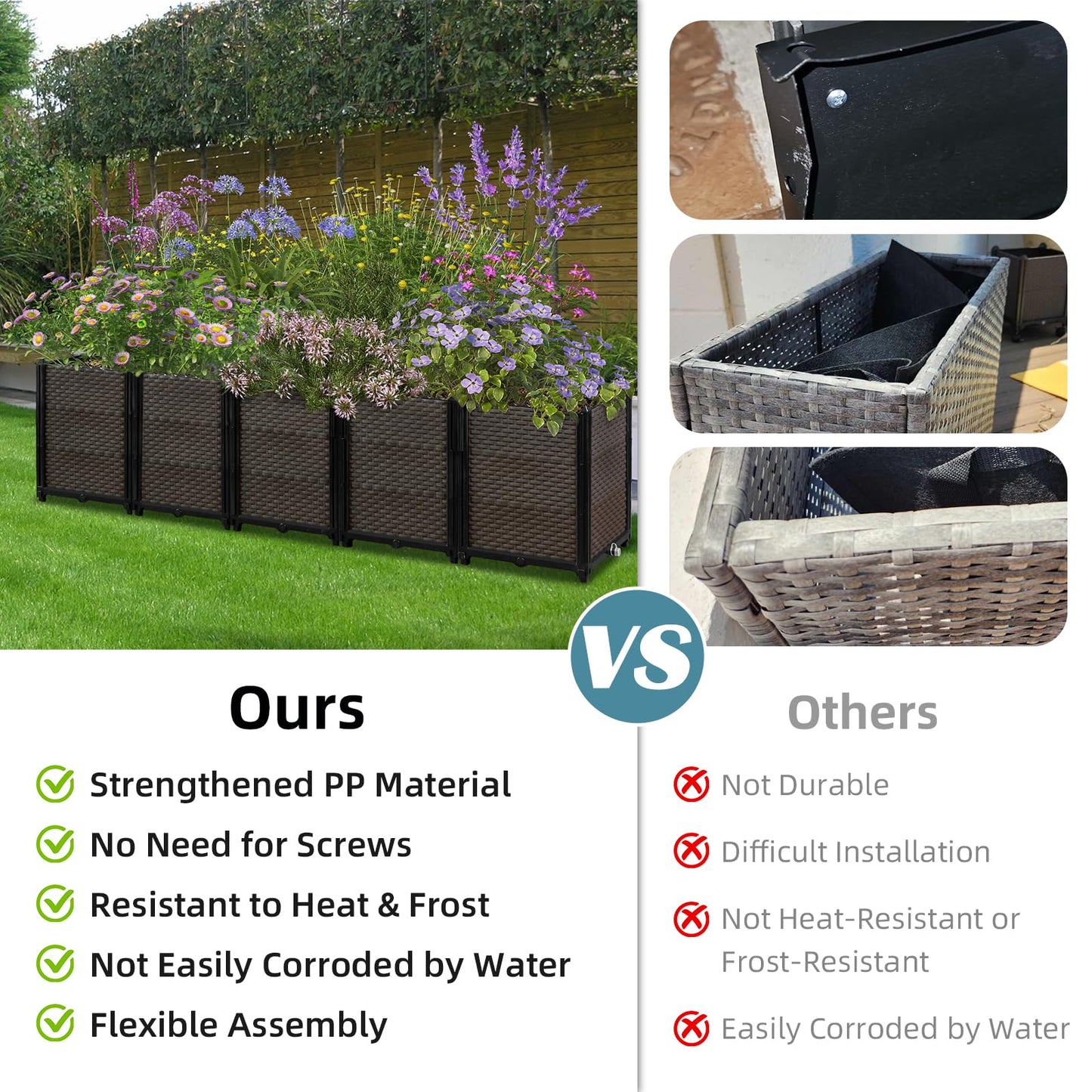 Large Raised Planter Box Outdoor Self Watering 78.7"x15.7"x19.7", Deep Raised Garden Bed - Elevated Garden Box with Drainage Plug, Rectangular Garden Planter Perfect for Patio Balcony Deck