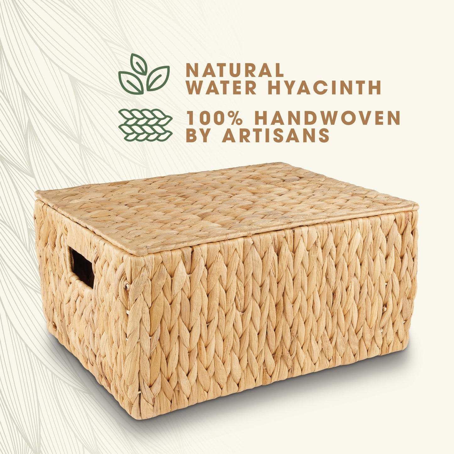 84ECO Set of 3 Wicker Baskets with Lid - Woven Storage Basket with Lid - Decorative Storage Boxes for Bathroom, Bedroom and Shelves