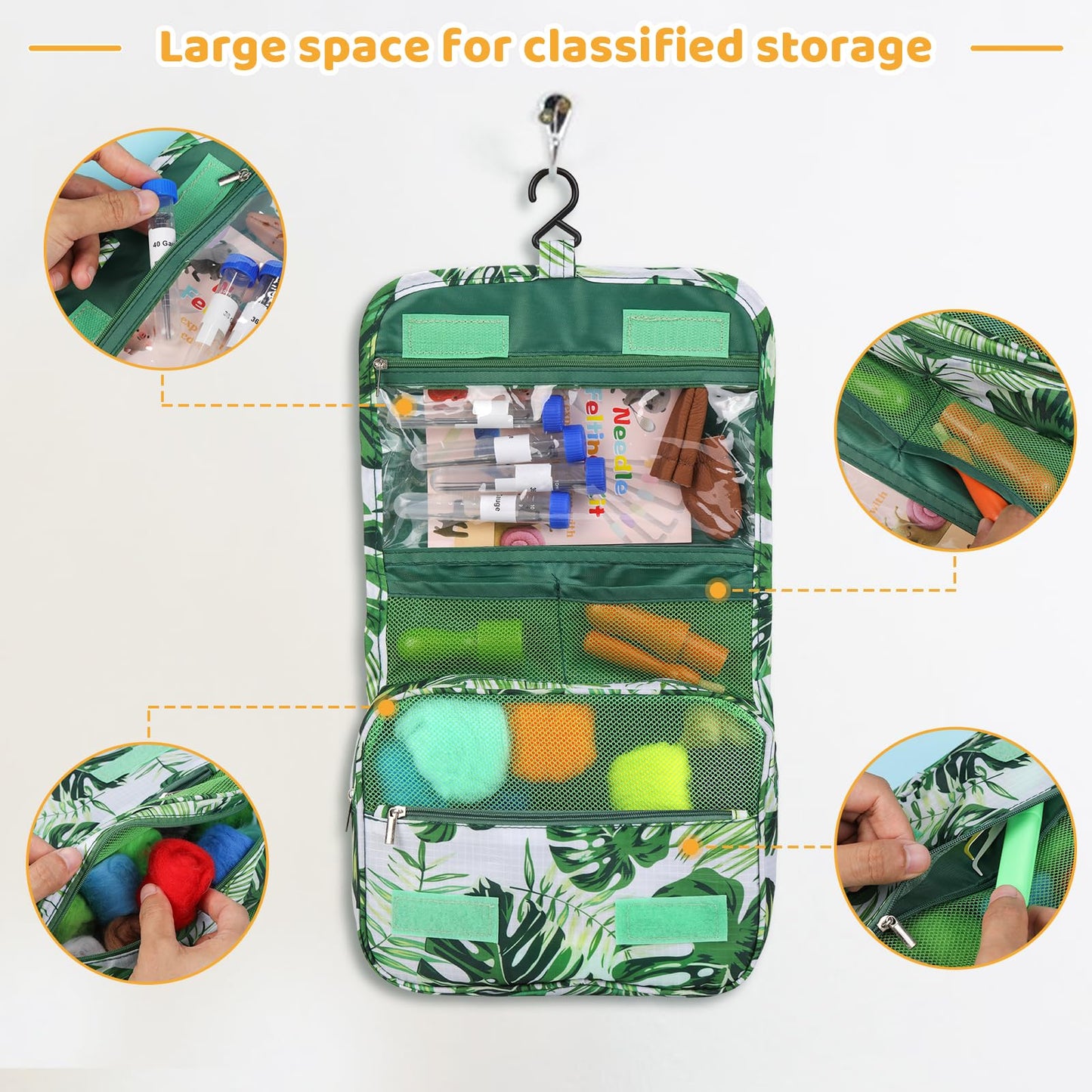 JNENERY Needle Felting Kit, 42 Colors Wool Roving Starter Kit, Needle Felting Starter Kits, Needle Felting Wool with Felt Tools, Instructions, Green Storage Bag for Felted Animal