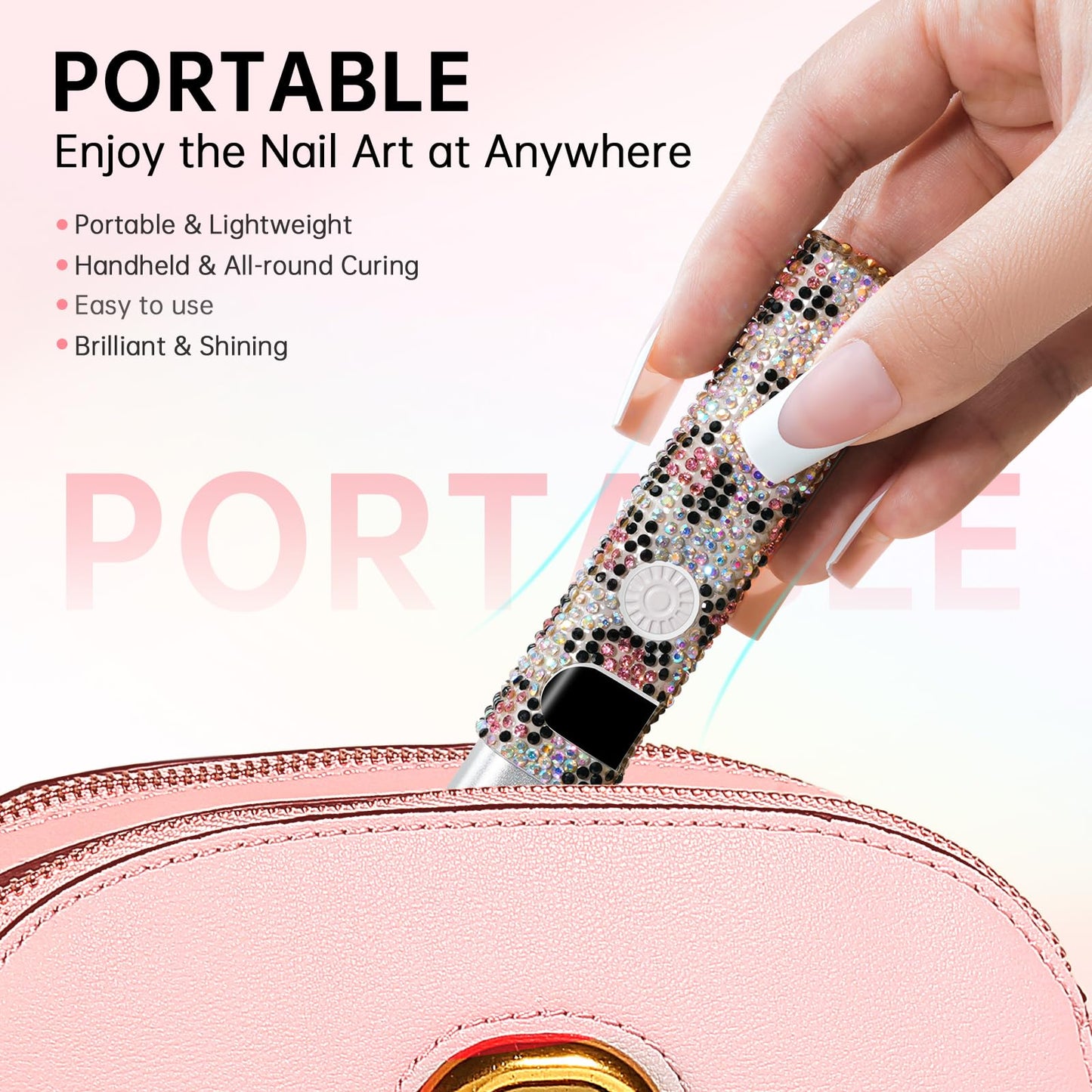 CHRISTINE SHELLY Handheld UV Light for Gel Nails,Mini LED Cordless Nail Lamp for Gel Nail Polish,Portable Flash Cure Lamp,Rechargeable USB Nail Dryer with LCD Display Fast Curing Home DIY
