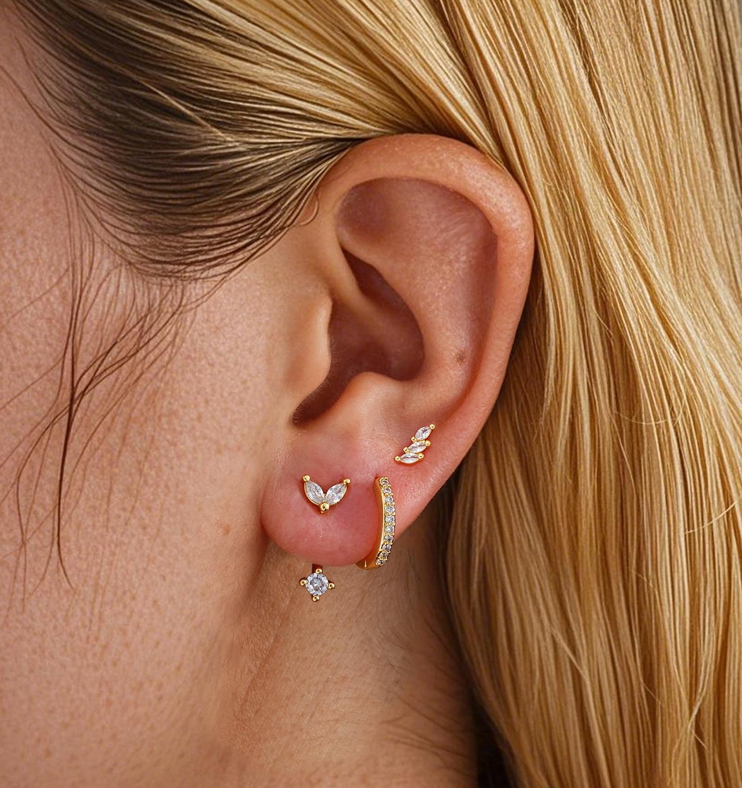 Gold Stud Earrings for Women, 6 Pairs 14K Hypoallergenic Cartilage Earrings for Multiple Piercing, Dainty Small Stackable Hoop Ball Earrings Set (Gold-4 Pairs A)