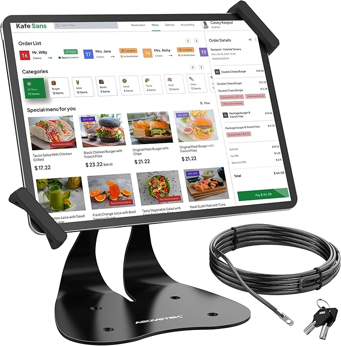 AboveTEK Anti-Theft iPad Kiosk Stand, 360° Swivel POS Tablet Mount with Security Cable & Key, Fits 7–13-inch iPad & Samsung Galaxy Tab, Perfect for Retail & Business