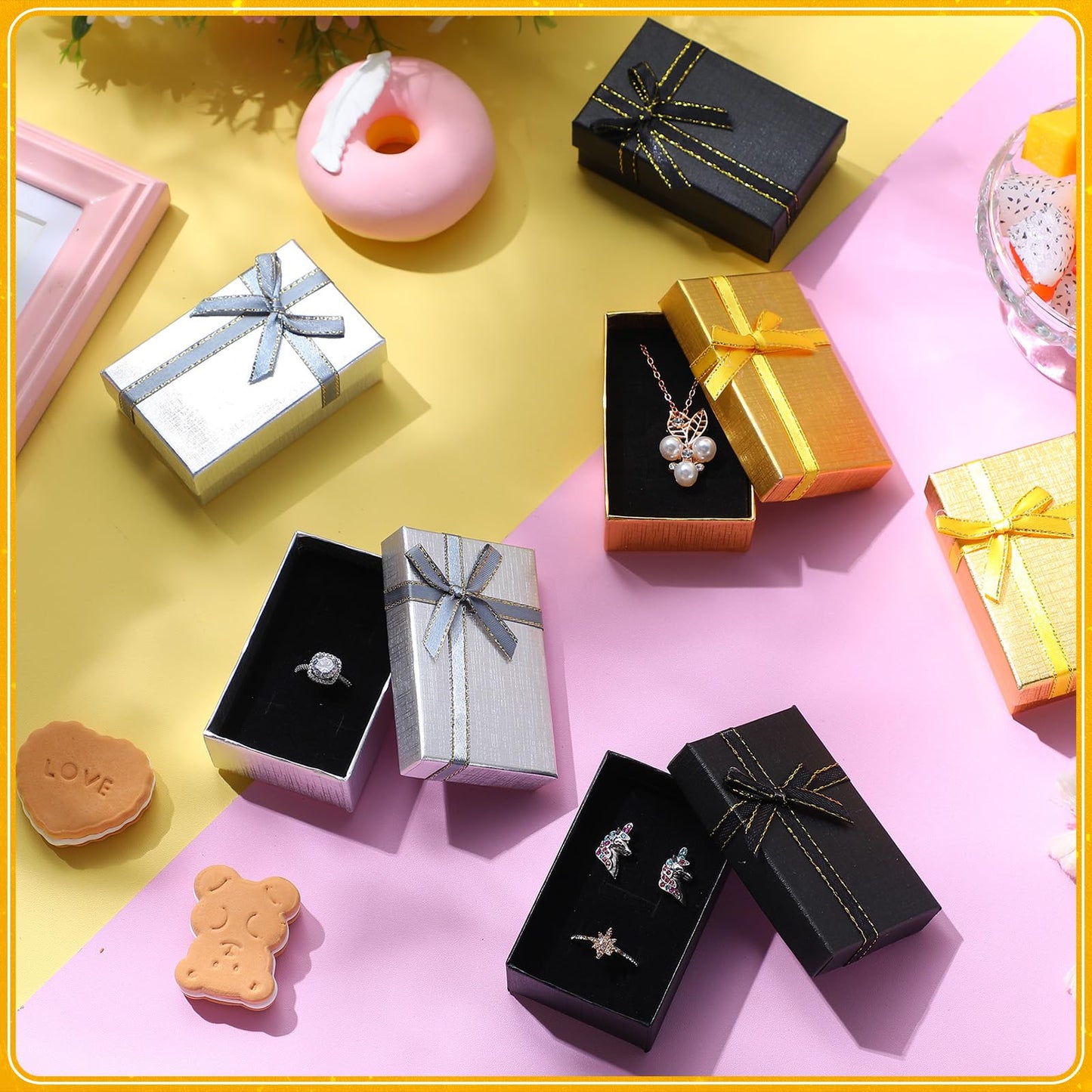 Bucherry 72 Pcs Jewelry Boxes Small Gift Boxes Bulk Cardboard Jewelry Gift Box with Bow for Ring Necklaces Earring Bracelet