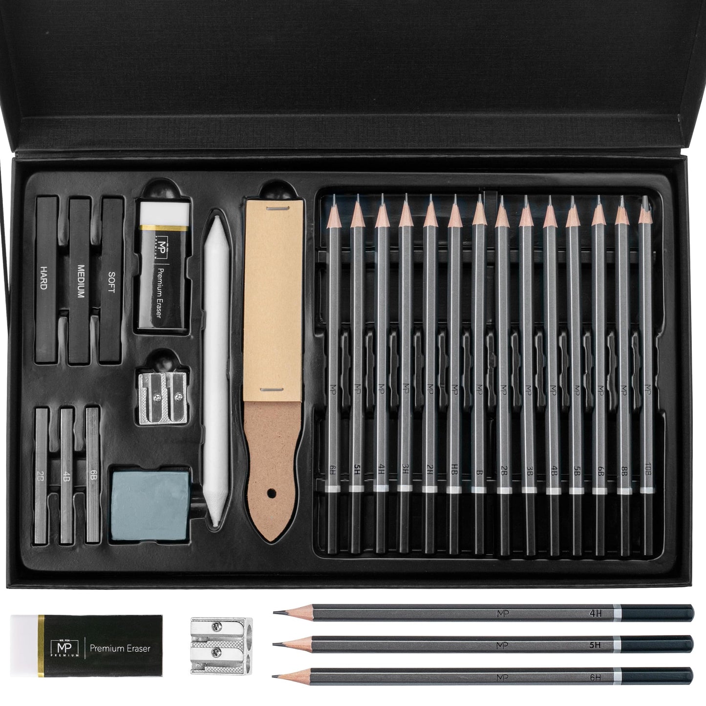 Mr. Pen- Drawing Sketching Pencil Set, 25 pcs, Graphite Pencils (10B-6H), Graphite Sticks, Erasers, Sharpener, Blending Stump & Sandpaper Pad for Drawing, Shading & Art Projects