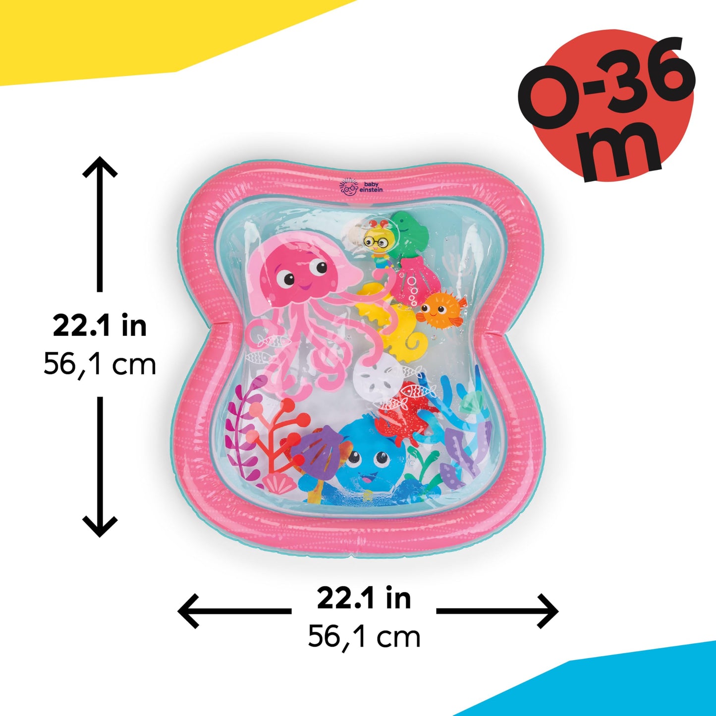 Baby Einstein Ocean Explorers Jiggling Janet Water Mat, Baby Water Mat with 6 Floating Ocean Shapes for Cause & Effect, Multisensory, Multisensory, Pink, Newborn +