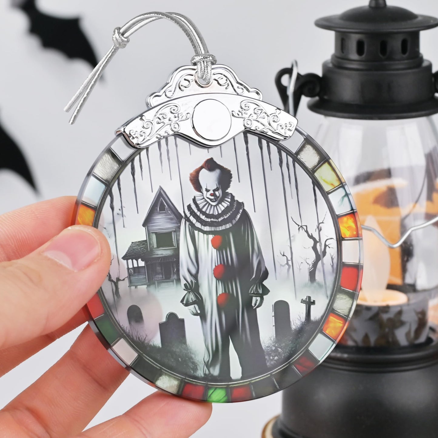 Spooky Clown Stained Glass Orament - Christmas Ornament - Christmas Decorations for Tree - Holiday Present ldeas - Gift Exchange