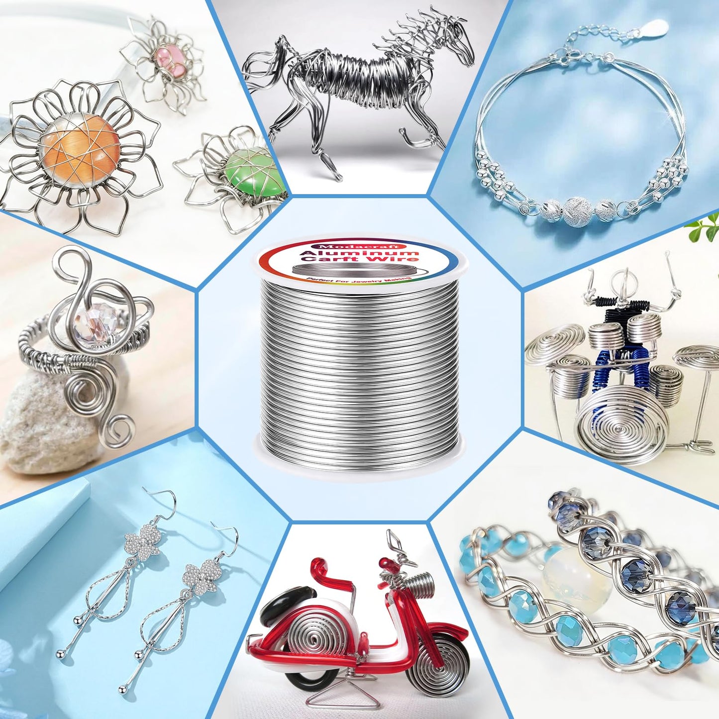 Modacraft 12 Gauge Aluminum Wire - 100 Ft 2mm Bendable Metal Craft Wire with Micro Flush Cutter for Sculpting, Jewelry Making, Floral Design, Doll Making, Bonsai Training, and DIY Crafts