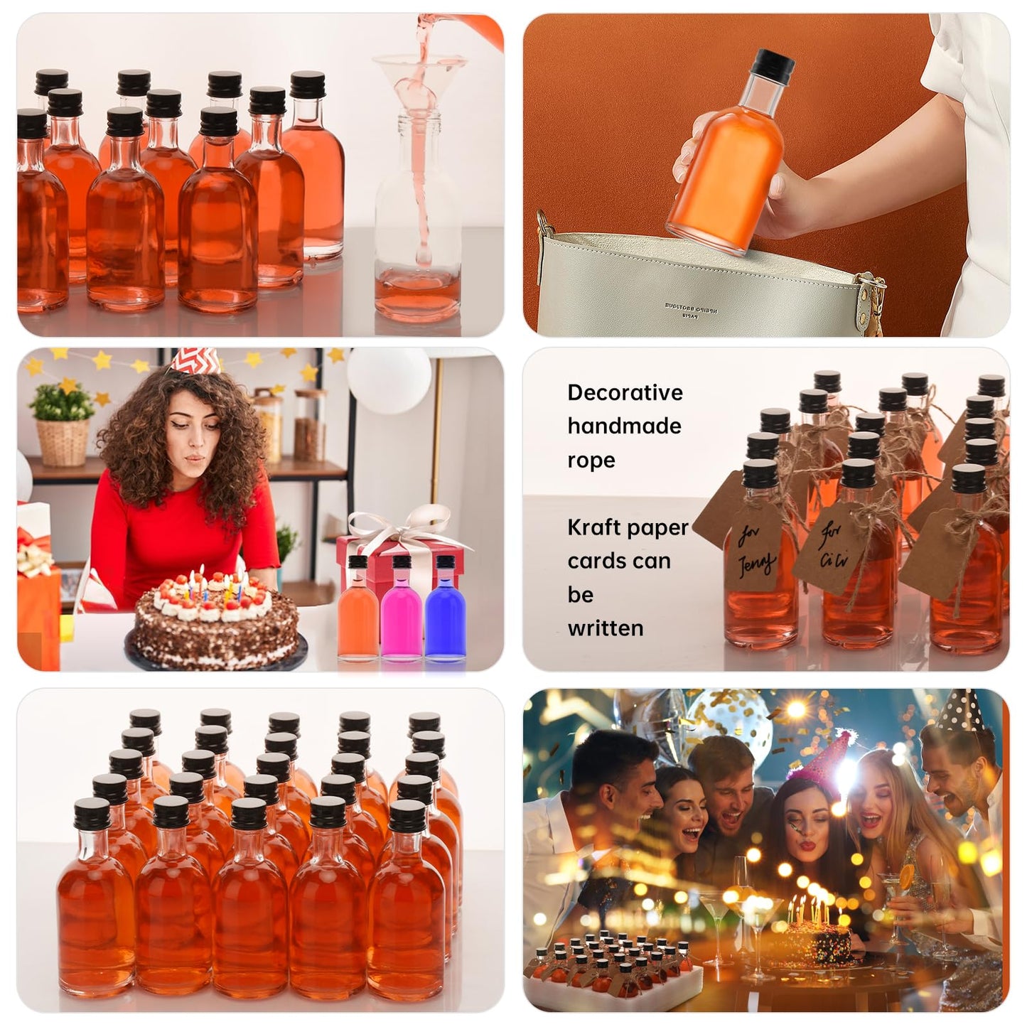 eispap 12pcs 1.7 OZ Mini Glass Liquor Bottles with Lids Small Glass Wine Bottle Reusable Empty Alcohol Bottles with Aluminum Black Screw Cap (12)